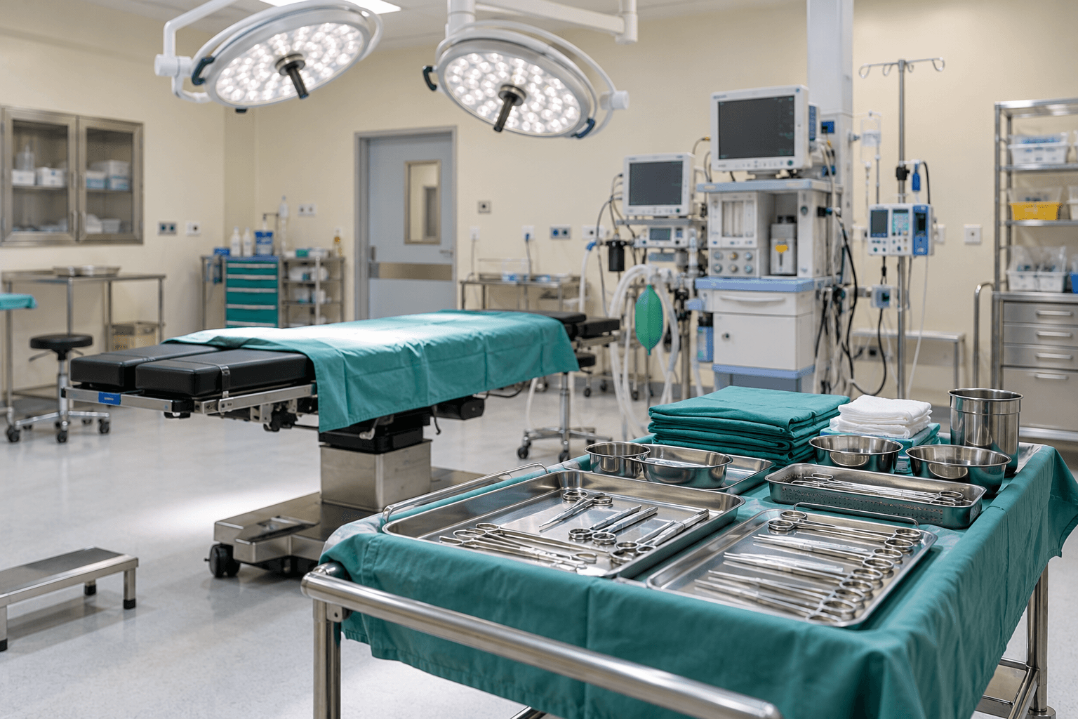 Illustrative operating theatre equipment and instrument trolley